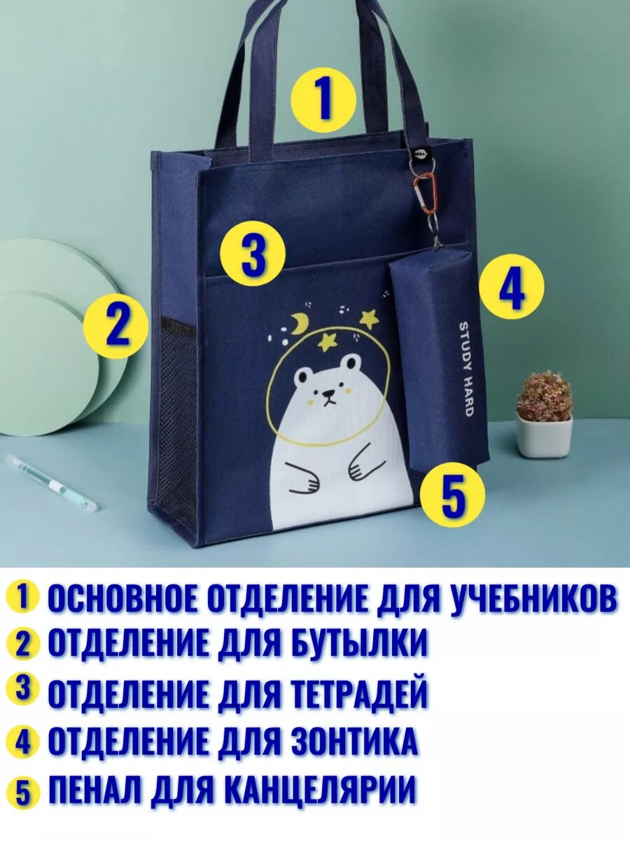 Сумка в школу шоппер для детей мишка — фото 1