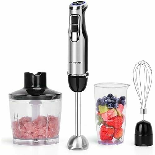 Набор ручного блендера Aigostar Buckle 4 в 1 стержень для пюре из нержавеющей стали 1000 Вт стержень для перемешивания с 6 скоростями миксер Волшебная палочка с мерным стаканом на 600 мл измельчитель на 500 мл 1 венчик 1375100₽