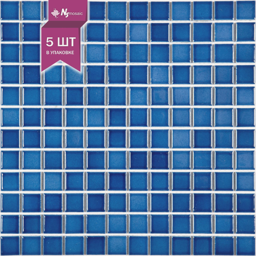 Изображение товара Мозаика керамическая NSmosaic PW2323-05, синяя глянцевая. 300x300 мм, чип 23х23 мм, упаковка 5 шт