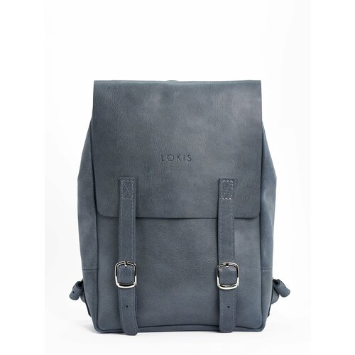 Прямоугольный рюкзак из натуральной кожи серо-синего цвета