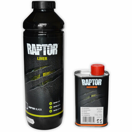 фото Покрытие защитное для кузова сверхпрочное черное raptor u-pol (0,75л+0,25л)