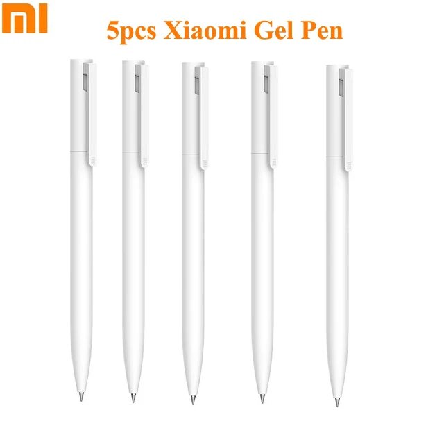 Ручка гелевая Xiaomi 0,5 мм с черными чернилами, японская ручка-карандаш MiKuni с гладкими гелевыми чернилами для письма, школьные и офисные канцтовары Белый, 5pcs pen