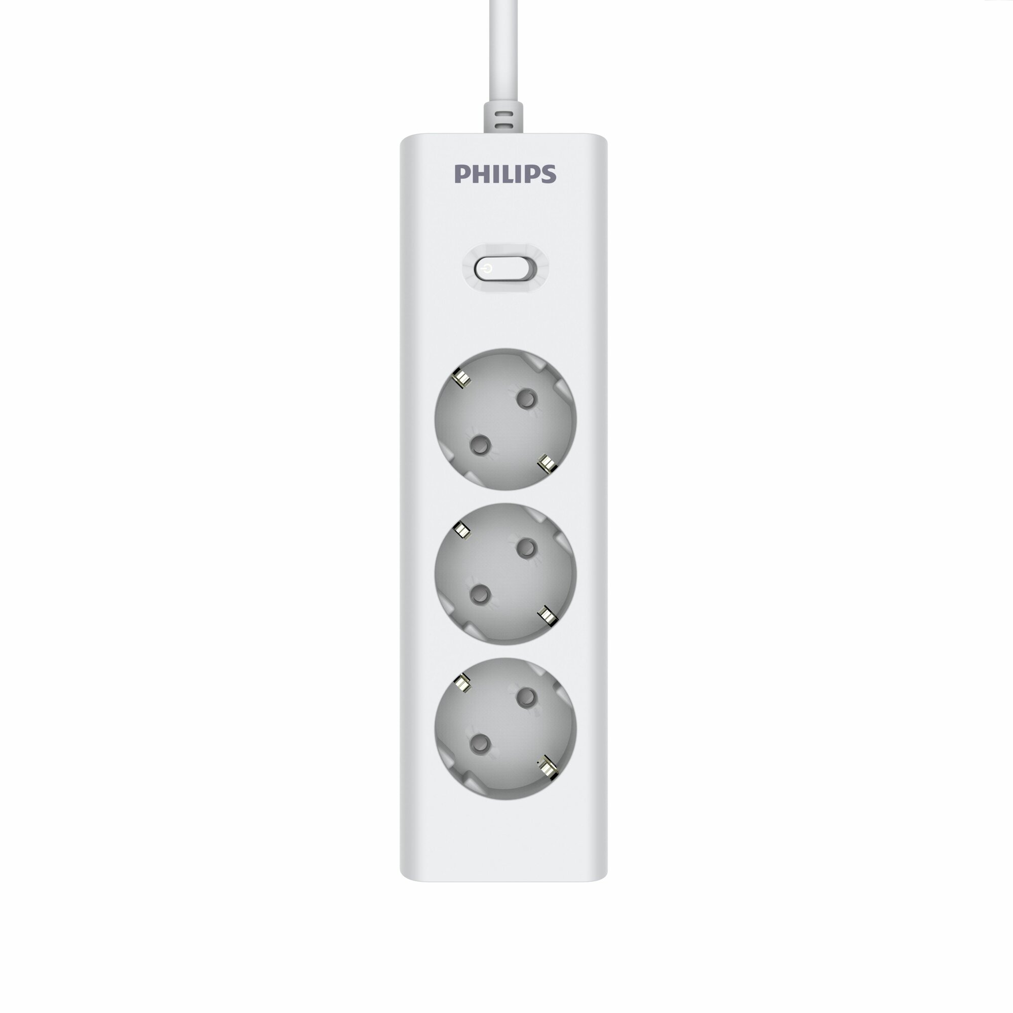 Сетевой фильтр удлинитель Philips CHP2135WB/51 с тремя стандартными розетками EU, с заземлением и защитой от перегрузок, 3 м, белый — фото 1
