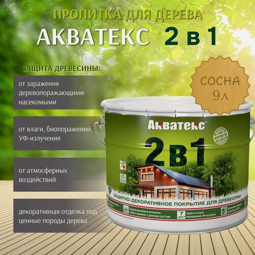 Изображение товара Пропитка по дереву Акватекс 2в1 защитно-декоративное покрытие для древесины Сосна 9л