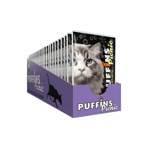 Корм влажный Puffins курица в желе для кошек (24шт x 100 г)