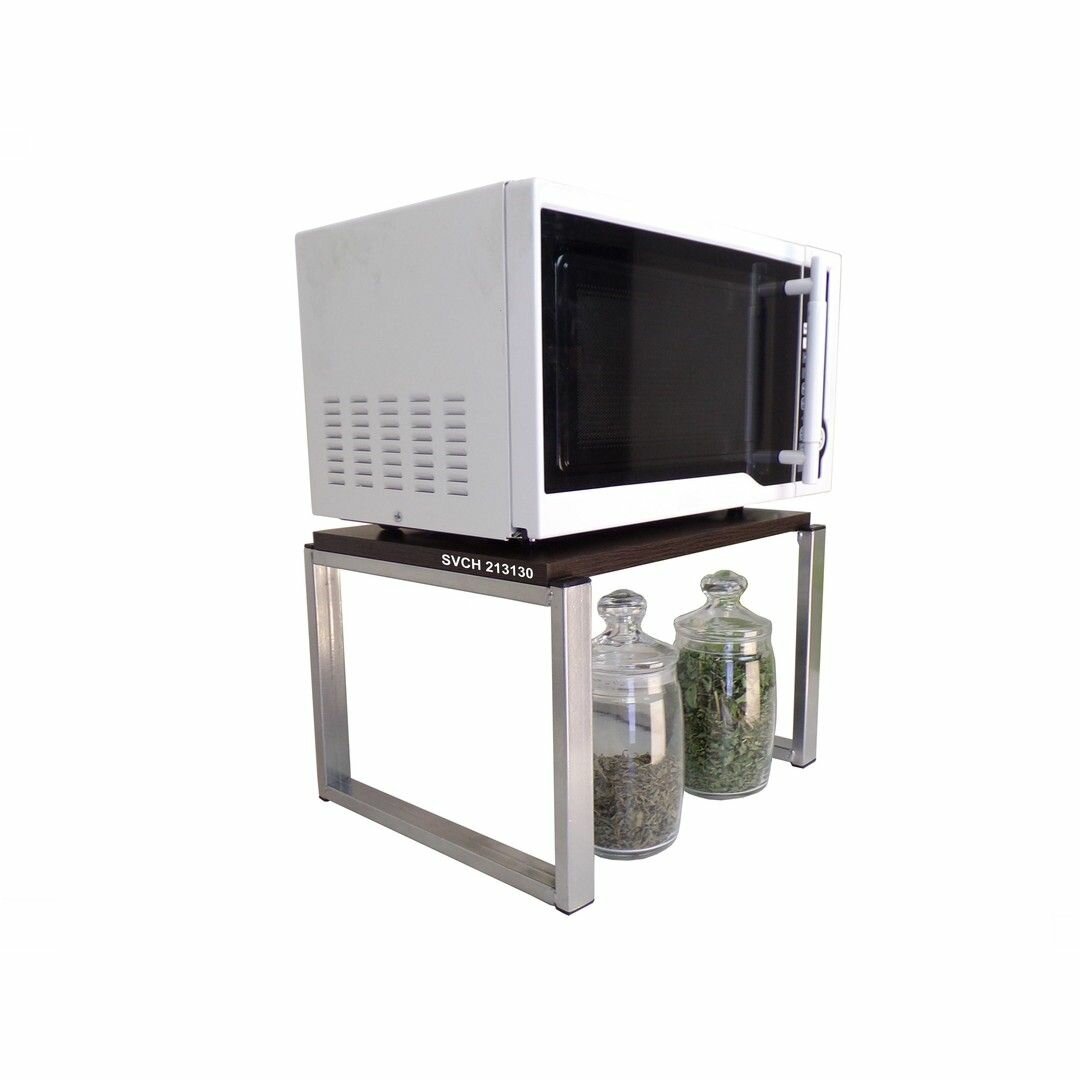 Подставка, полка на стол для микроволновой печи SVCH 213130, высота 27см, цвет кронштейнов-серебристый, размер поверхности полки 30х40см, цвет-венге