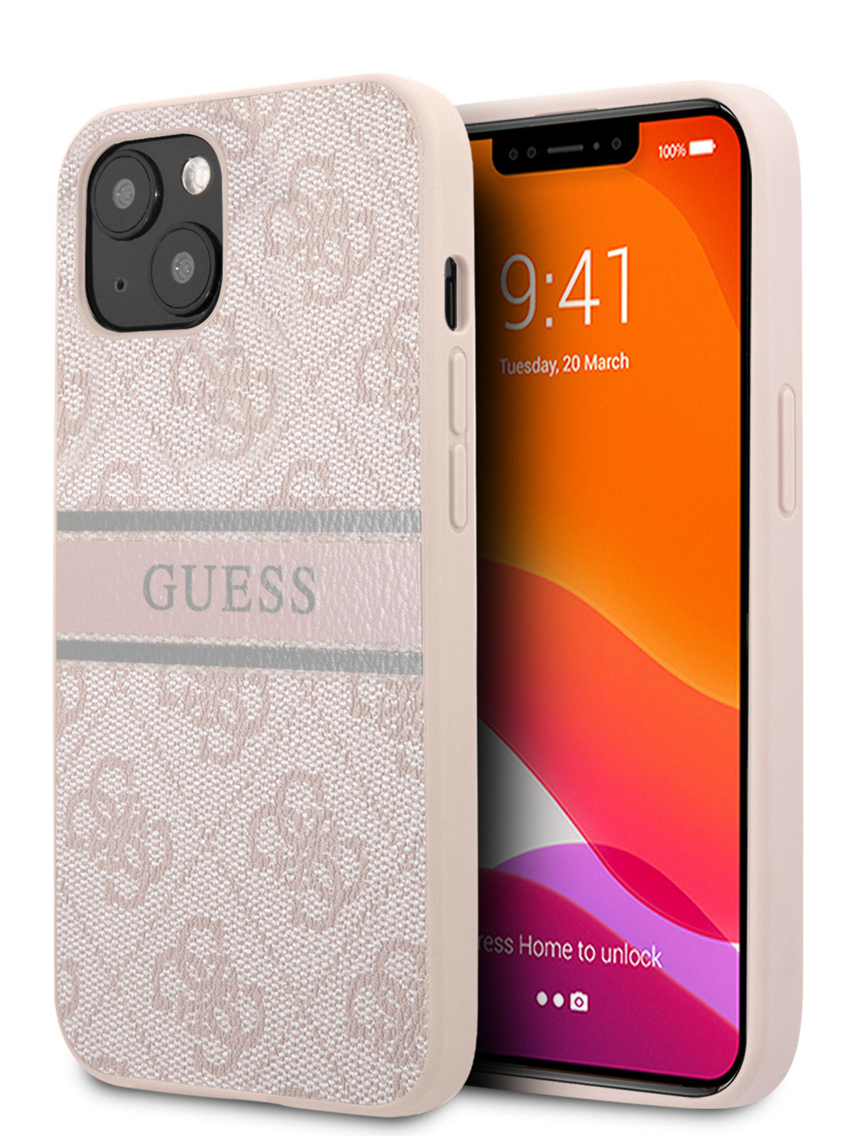 Guess для iPhone 14 Plus чехол PU 4G Stripe printed logo Hard Pink — фото 1