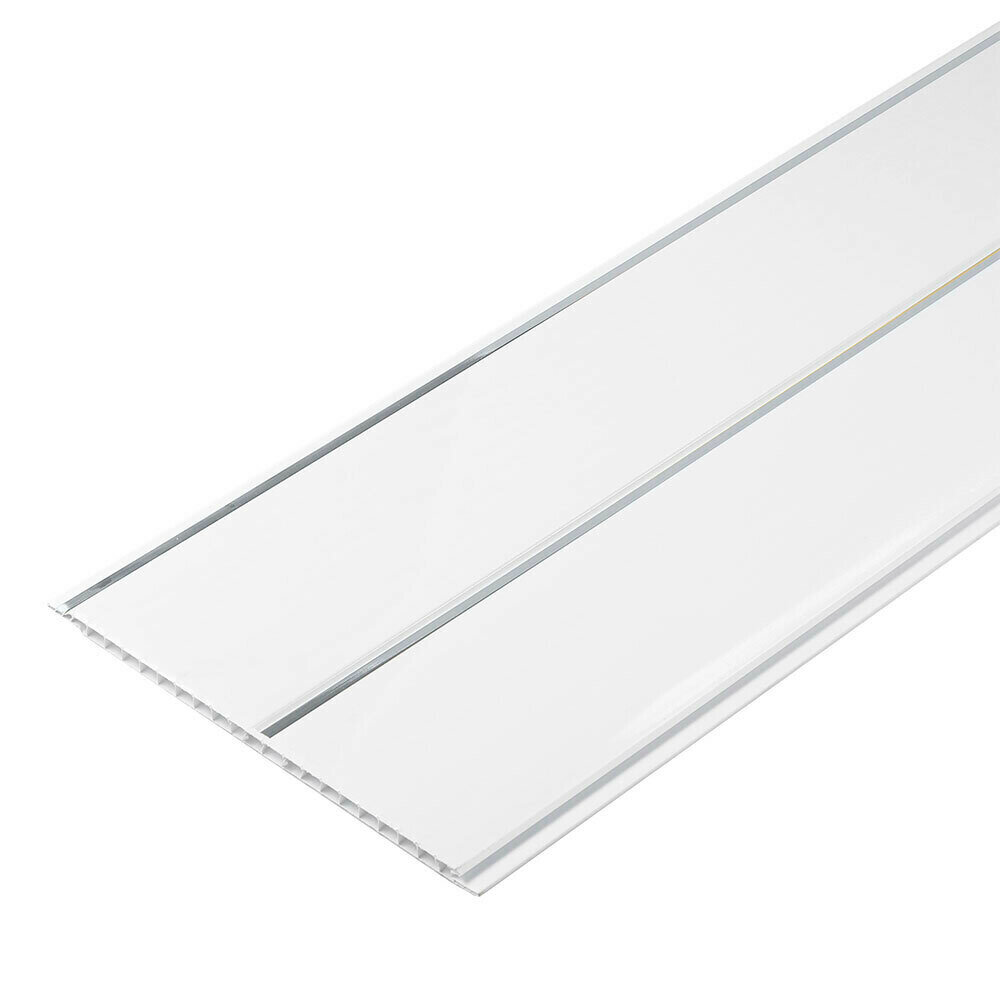 Панель ПВХ 240х3000х8 мм Кронапласт рейка двойная серебро 072 кв. м