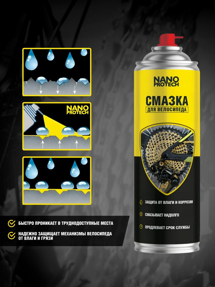 Смазка для цепи велосипедов, мотороллеров, мопедов и мотоциклов NANOPROTECH, 650 мл — фото 1