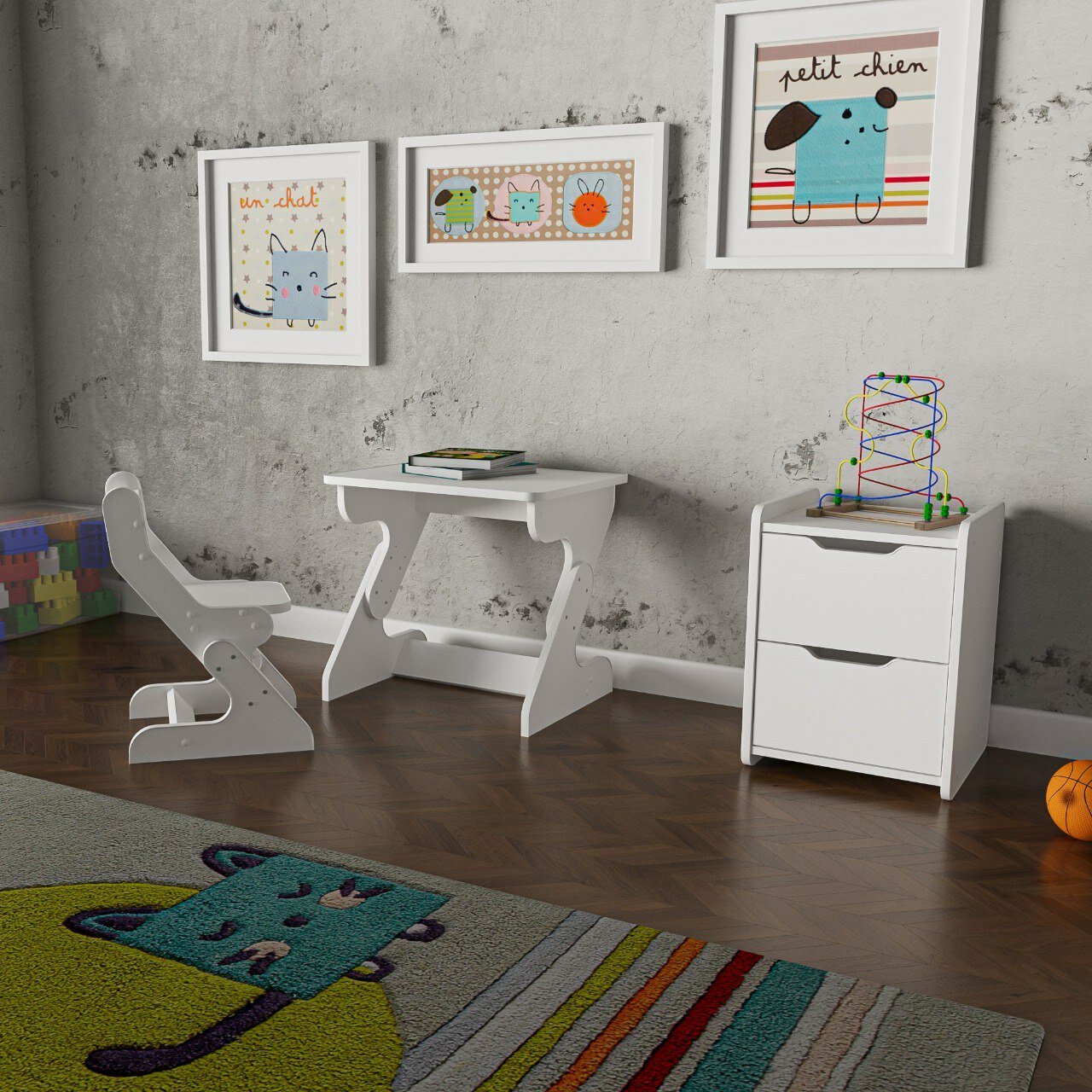Столы И Стулья Для Детей Xiaomi Растущий комплект детской мебели Деревянный Бим, стол и стул, цвет белый