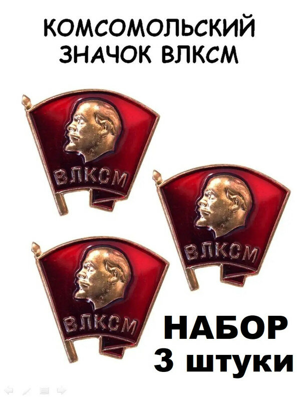 ТРИ Значка влксм на пимсе 2х22 см