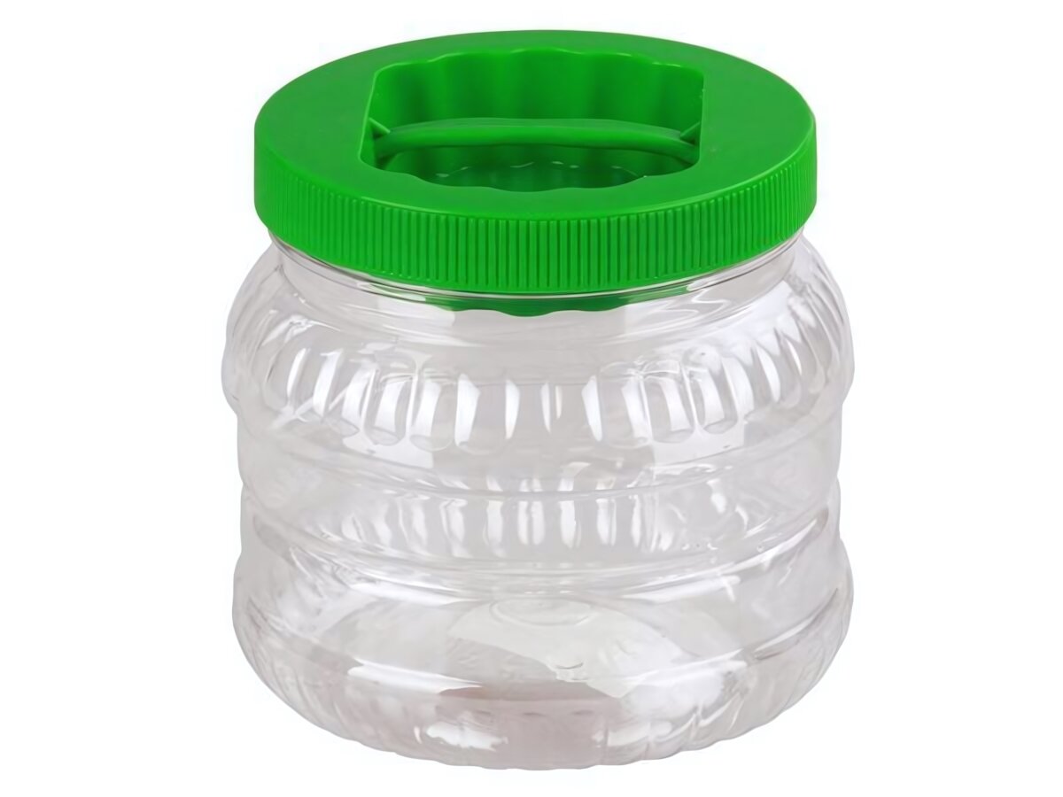 Емкость универсальная 1л ПЭТ прозрачная с зеленой крышкой безопасна для продуктов