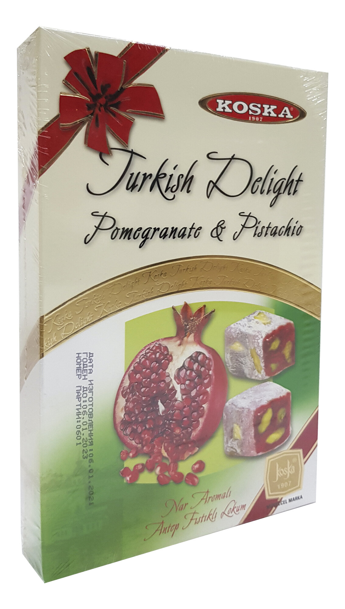 Рахат-лукум гранатовый с антепскими фисташками, "Koska", Nar Aromali Antep Fistikli Lokum, 350гр. Турция.