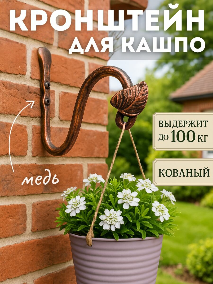 Кронштейн для кашпо "Росток" цвет: медный/держатель для сада и дома