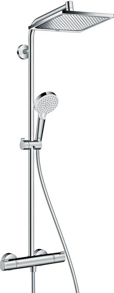 Душевая стойка Hansgrohe Crometta Е 240 1jet Showerpipe 27271000 с тропическим душем со смесителем латунная без излива хром с лейкой