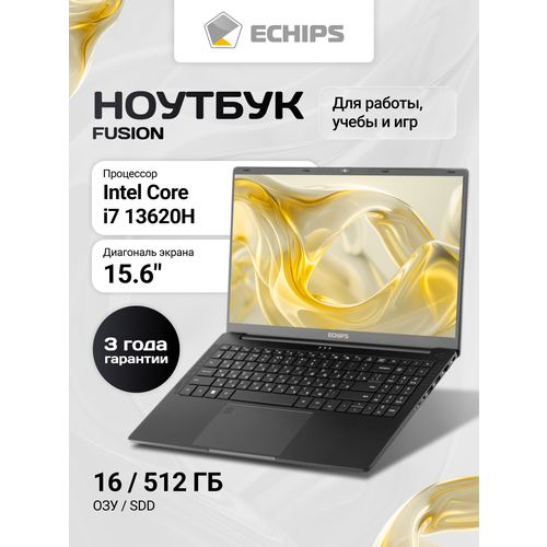Мощный ноутбук для работы, учебы и игр Echips Fusion 15.6