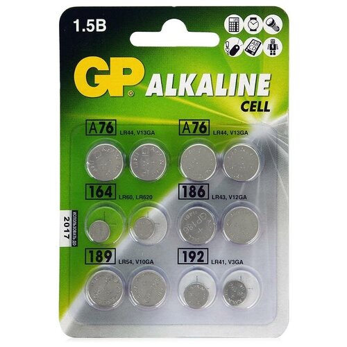 Батарейка GP Набор Alcaline Cell LR44, LR60, LR43, LR54, LR41, в упаковке: 12 шт.