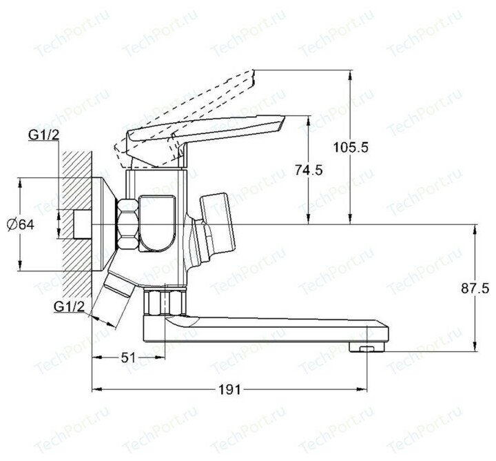 Смеситель для ванны 35к Glauf LOF3-A033 - фотография № 3