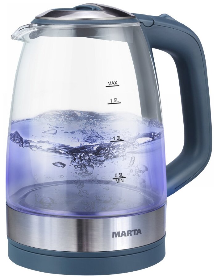 MARTA MT-1078 серый мрамор чайник стеклянный