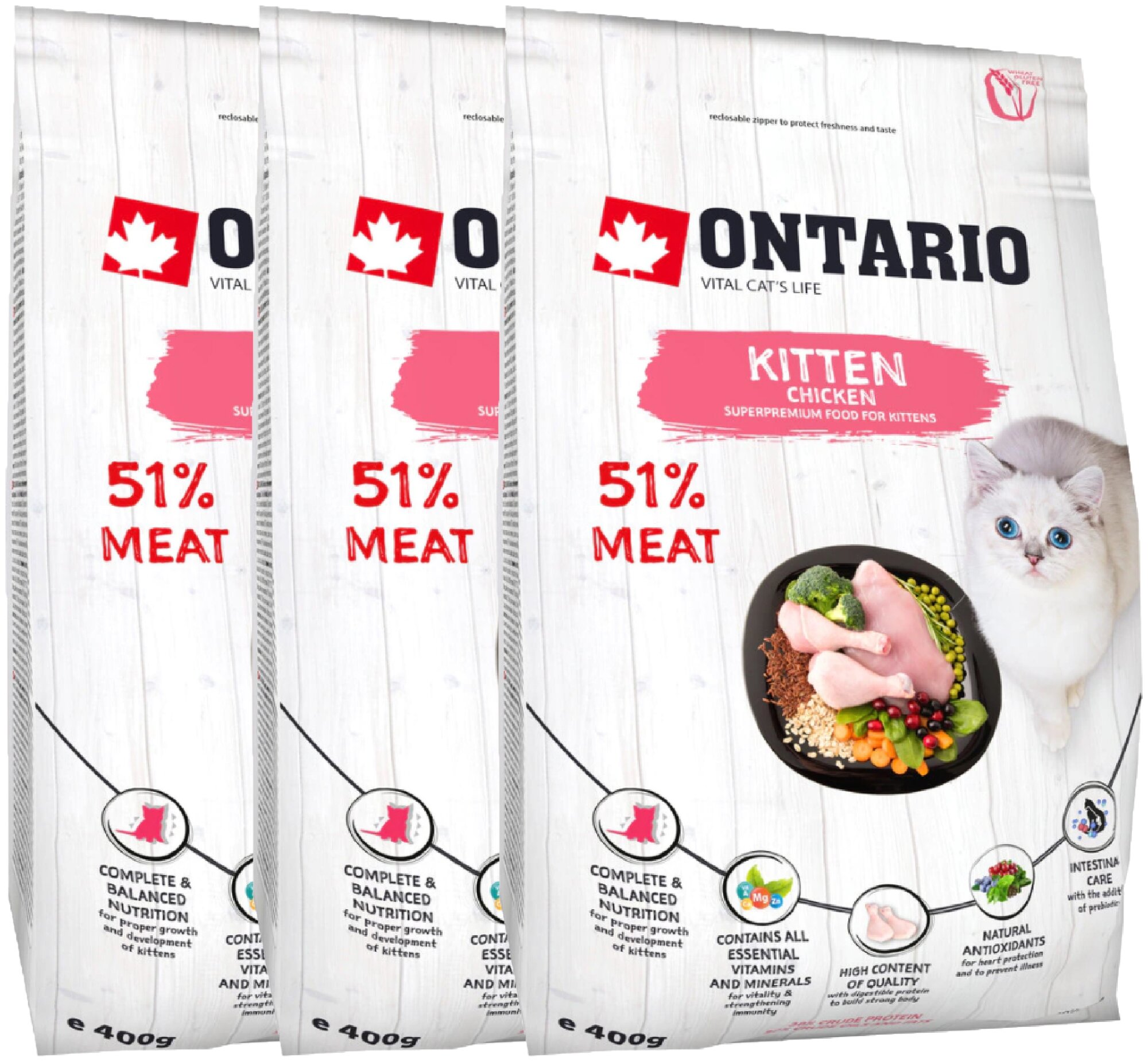 Сухой корм для котят Ontario с курицей 3 шт. х 400 г - фотография № 2