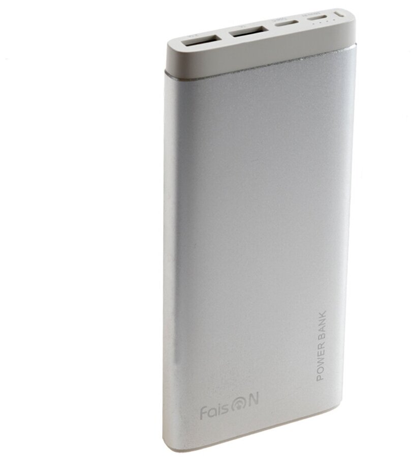 Внешний аккумулятор повербанк FaisON PB-90, Classic, 10000 mAh, серебряный