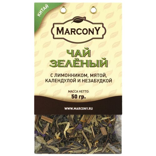 Чай зеленый Marcony с лимонником, мятой, календулой и незабудкой, календула, мята, китайский лимонник, незабудка, 50 г