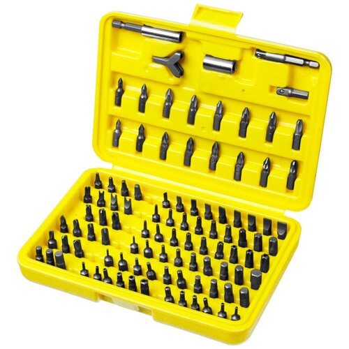 Набор бит и насадок STAYER 2604-H100, 100 предм., серебристый/желтый 10pcs 25mm torx screwdriver bits with hole magnetic set t20 t25 t6 t40 1 4 inch hex shank electric screw driver star bit set