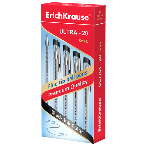 ErichKrause Набор шариковых ручек Ultra-20, 0.7 мм (13875/13876), 13876, черный цвет чернил, 12 шт.