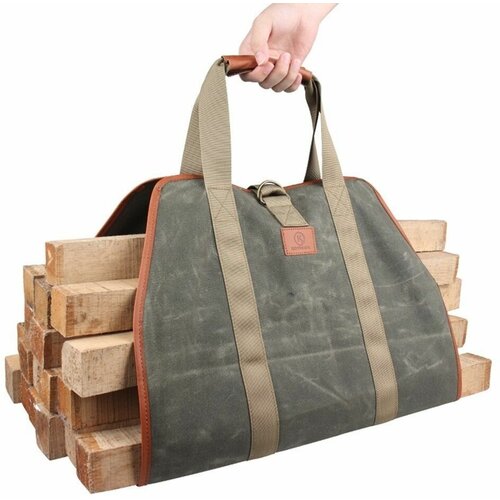 Вощеная холщовая сумка с ручкой для переноски дров KOSIBATE CL-158, серая