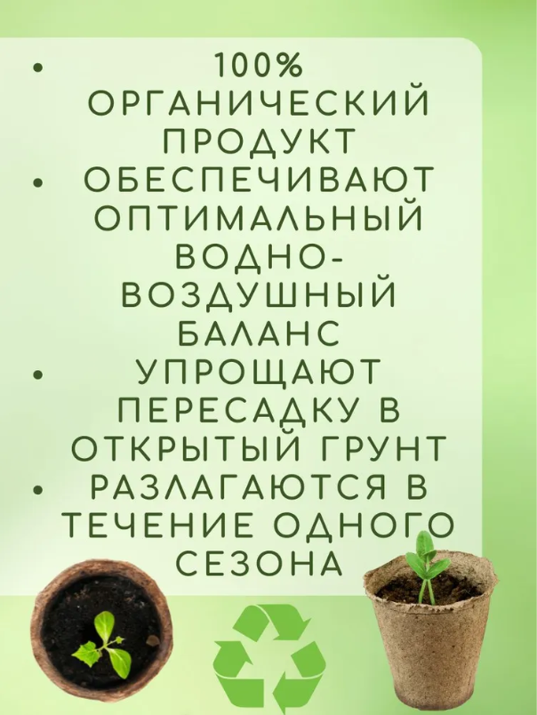 Торфяной горшок для выращивания рассады 110х100 мм, в комплекте 20 шт. - фотография № 2