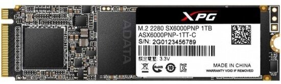 SSD диск Adata M.2 XPG SX6000 1000GB PCIe Gen3x4 TLC 3D ASX6000PNP-1TT-C