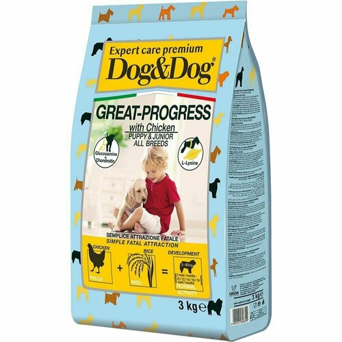 Сухой корм Dog&Dog Expert Premium Great-Progress, для щенков всех пород с курицей, 3кг