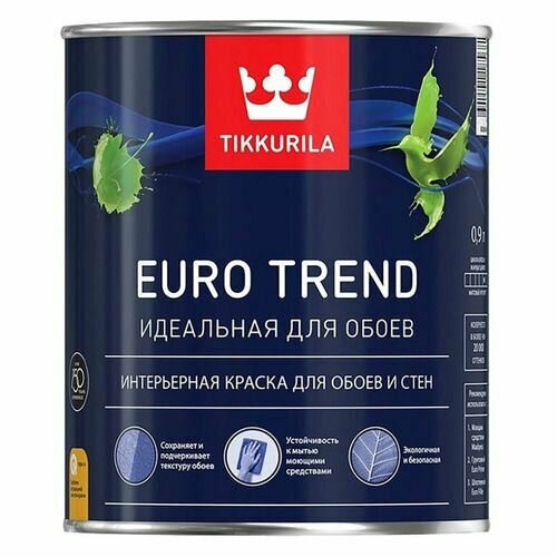Краска Tikkurila Euro Trend 700009622 бесцв. 0.9л краска интерьерная prof euro 3 tikkurila 9 л бесцветная база с