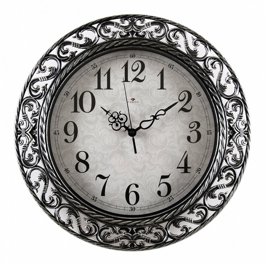 Часы настенные Рубин круг с узором d 39,5 см, корпус черный с серебром "Классика" (4051-105)