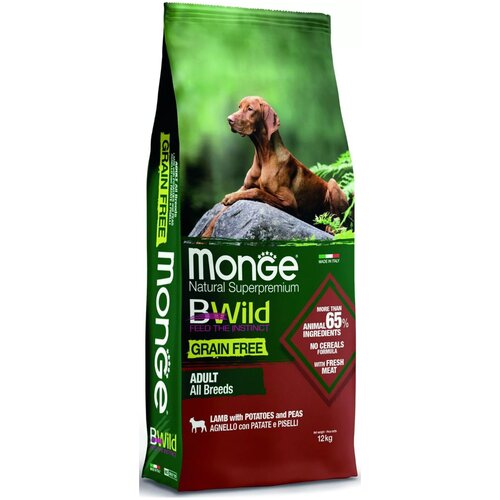 Сухой корм для собак Monge BWILD Feed the Instinct, ягненок, с картофелем, с горошком 1 уп. х 1 шт. х 12 кг