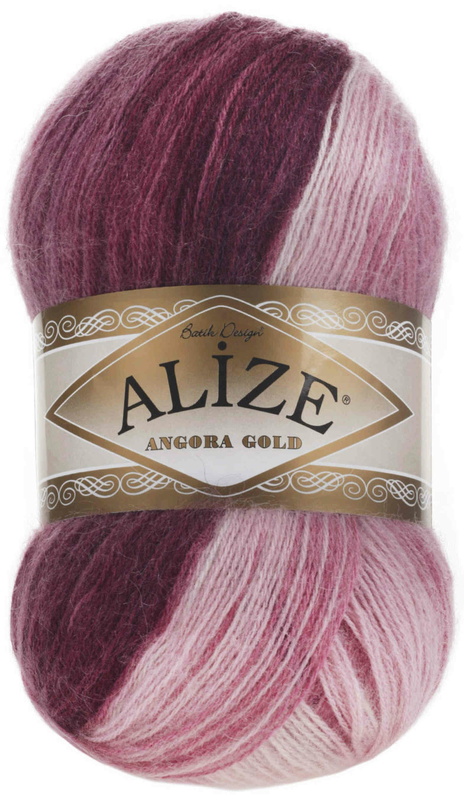 Пряжа Alize Angora Gold Batik розово-лилово-бордовый (1895), 80%акрил/20%шерсть, 550м, 100г, 1шт