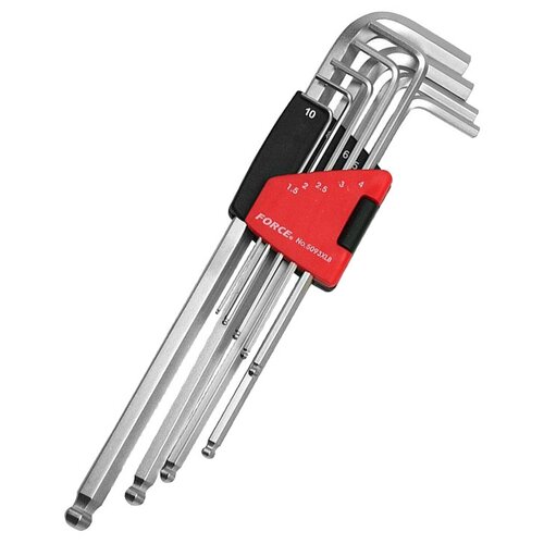 Набор имбусовых ключей Forsage F-5093XLB, 9 предм., черный/красный набор шестигранников длинных г образных с шаром 1 27 10 мм 10 предметов force