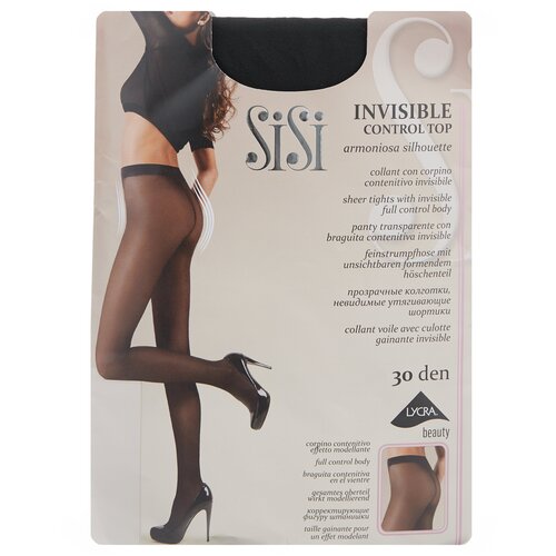 фото Колготки sisi invisible control top, 30 den, с ластовицей, утягивающие, с шортиками, размер 3, черный