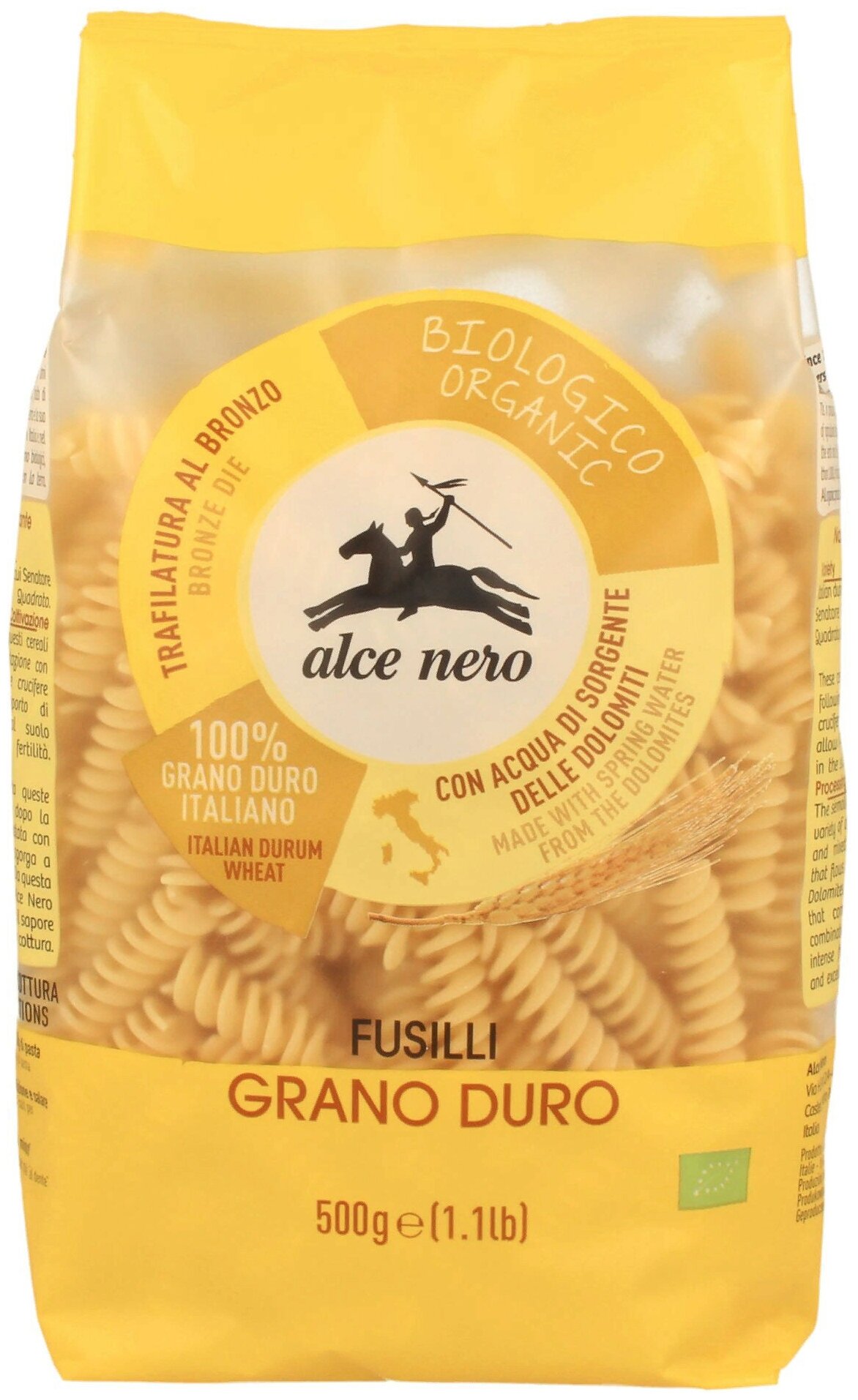 Alce Nero фузилли БИО макаронные изделия из твердых сортов пшеницы, полимерная упаковка 500 г