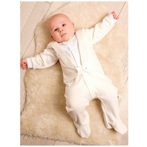 фото Комбинезон дашенька для мальчиков, хлопок 100%, на кнопках, закрытая стопа, размер 62, бежевый