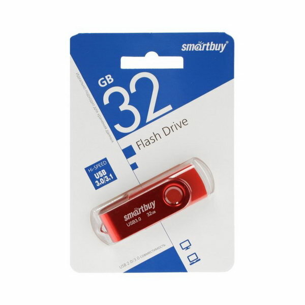 Флешка Twist, 32 Гб, USB 3.1, чт до 70 Мб/с, зап до 40 Мб/с, красная
