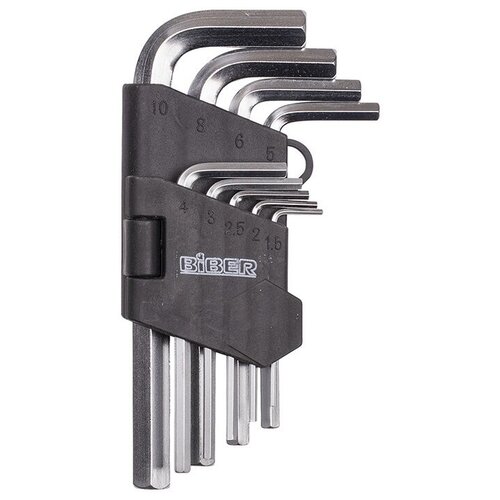 набор имбусовых ключей biber 90502 10 предм черный Набор имбусовых ключей Biber 90503, 9 предм., хром