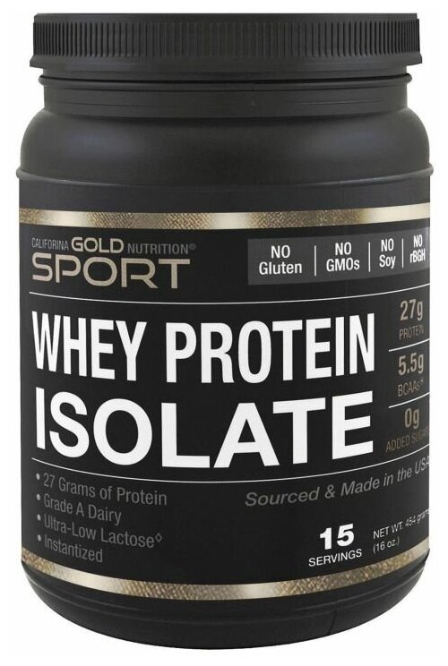 Протеин California Gold Nutrition Whey Protein Isolate, 454 гр., натуральный