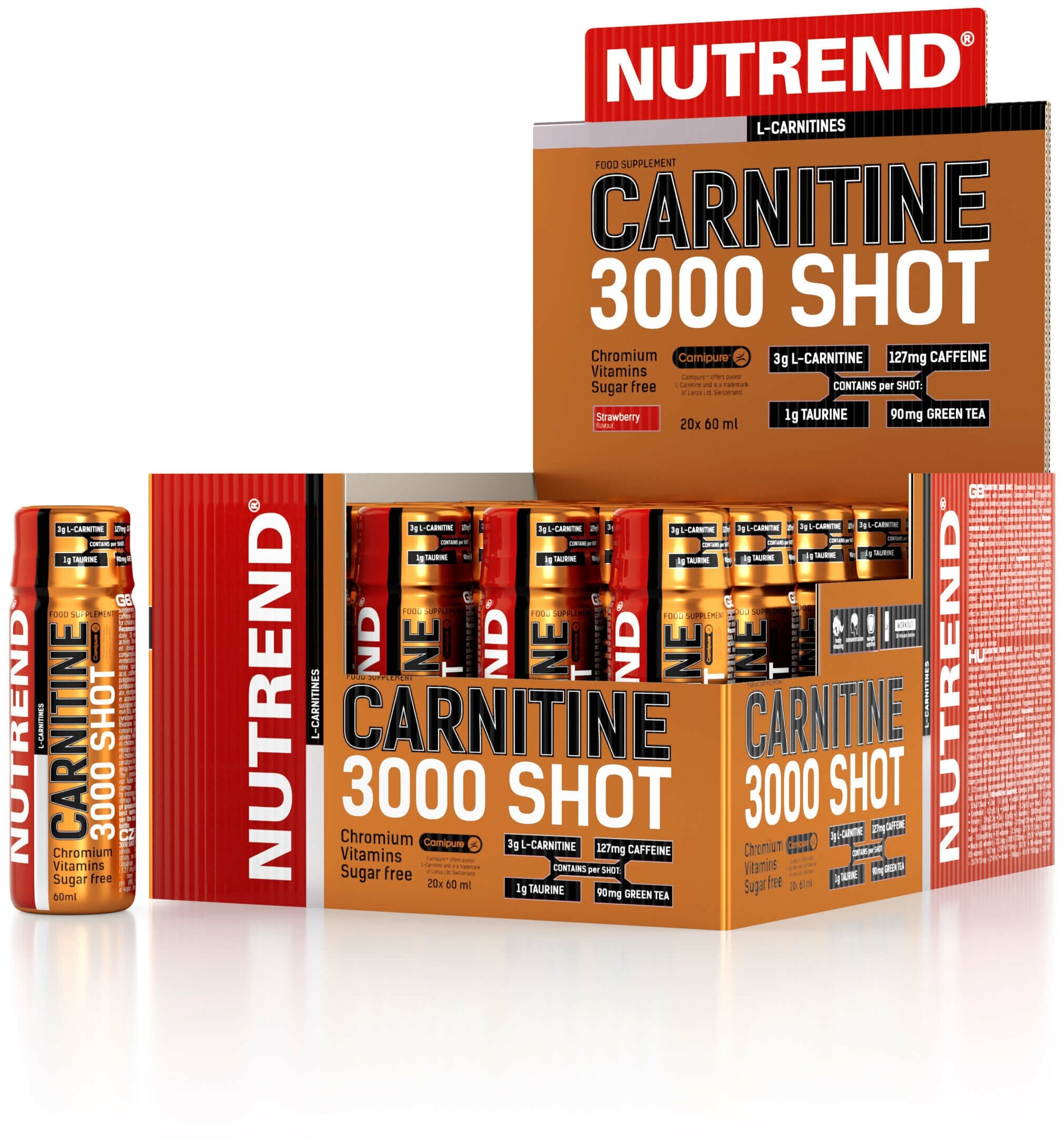 Карнитин жидкий NUTREND CARNITINE 3000 SHOT 20 х 60 мл, Клубника