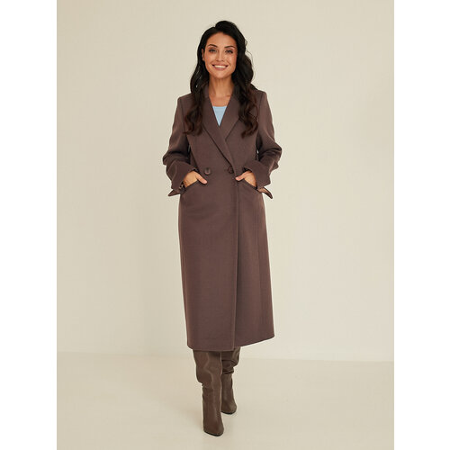 Пальто  Fidan демисезонное, шерсть, силуэт прямой, удлиненное, размер 52, коричневый
