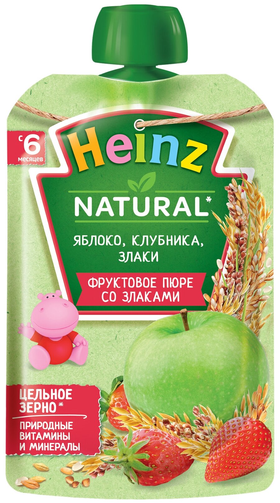 Пюре Heinz Яблоко, клубника и злаки 90 г пауч - фото №2