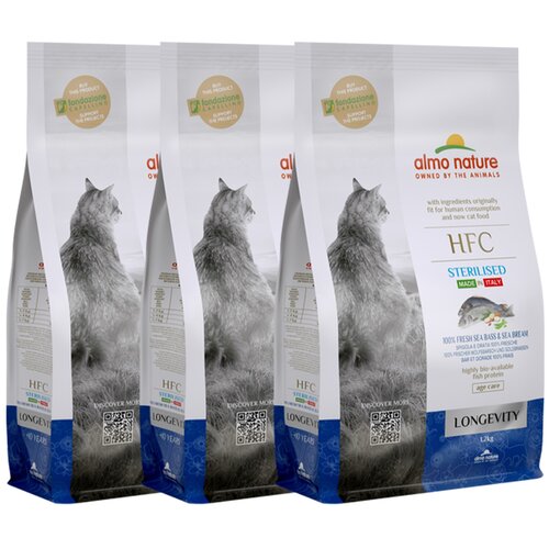 Сухой корм для стерилизованных кошек Almo Nature Longevity, с морским окунем и морским лещом 3 шт. х 1.2 кг