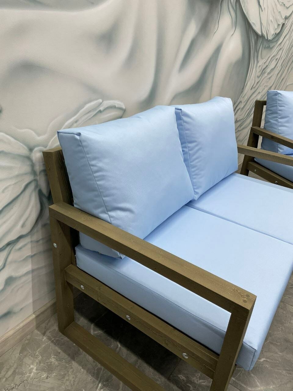 Комплект садовой мебели (диван, кресло, стол, пуфик), цвет: голубой 2.0 - фотография № 9