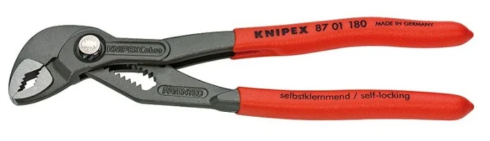 Клещи переставные сантехнические с фиксатором KNIPEX KN-8701180, 42 мм (1 1/2"), под ключ 36 мм, L-180 мм, Cr-V, серые, обливные рукоятки