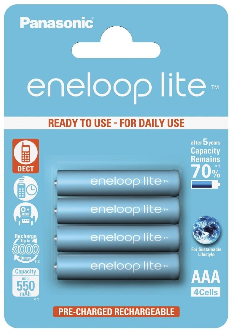 Аккумулятор Eneloop Panasonic Lite LR03 AAA 550 mAh R2U (уп 4 шт)